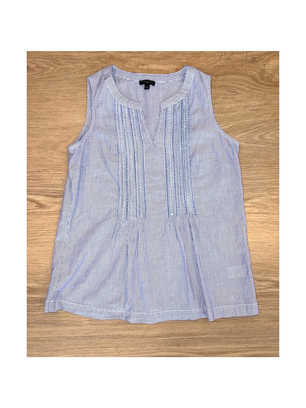 Talbots Petite sleeveless blouse embroidered & beaded stripe detail womens XSP